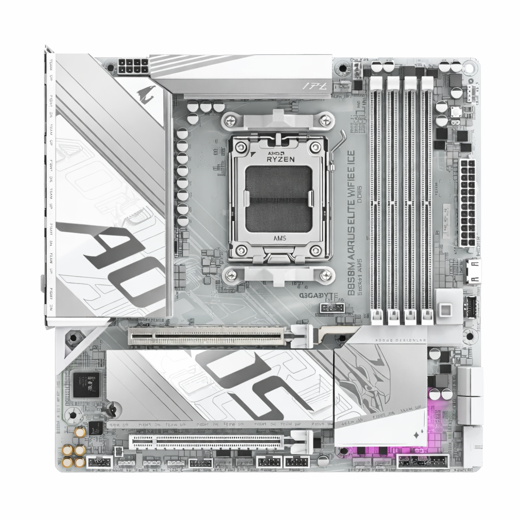 Gigabyte B850M A ELT WF6E - Processor family AMD - Processor socket AM5 - DDR5 - Supported hard disk drive interfaces SATA, M.2 - Number of SATA connectors 4