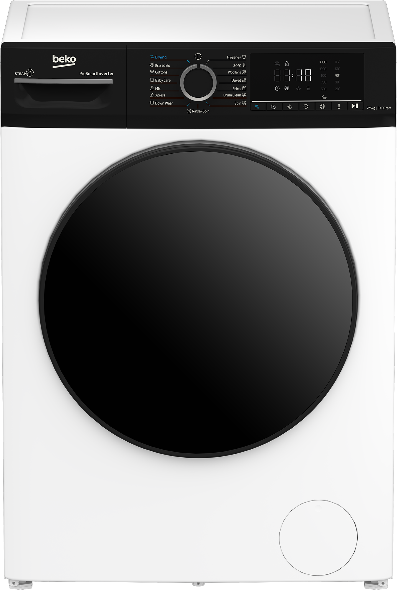 BEKO Washing machine with dryer - BMM5DFO5741WPB - Energy efficiency class A/D - Front loading - Washing capacity 7 kg - 1400 RPM - Depth 52 cm - Width 60 cm - Display - LED - Drying system - Drying capacity 5 kg - Steam function - White