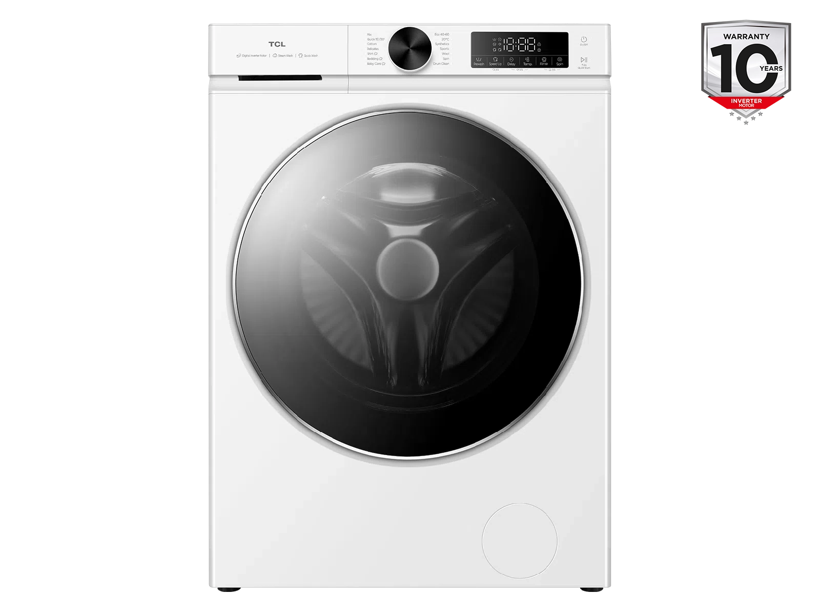 TCL Washing machine - FP0944WA0 - Energy efficiency class A - Front loading - Washing capacity 9 kg - 1400 RPM - Depth 56 cm - Width 60 cm - Display - LED - Steam function - White