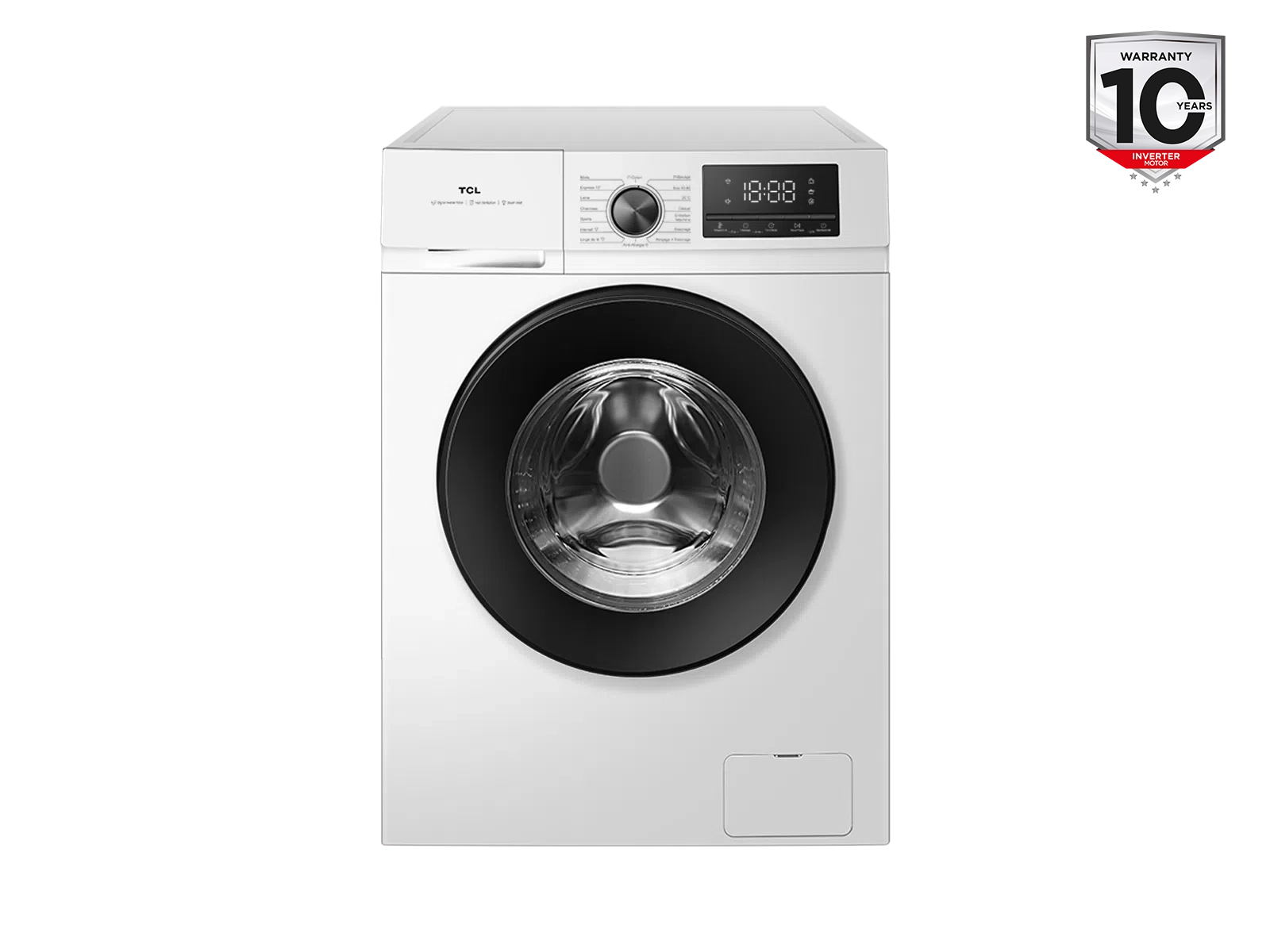 TCL Washing machine - FF1024WA2 - Energy efficiency class A-10% - Front loading - Washing capacity 10 kg - 1400 RPM - Depth 61 cm - Width 59.5 cm - Display - LED - Steam function - White
