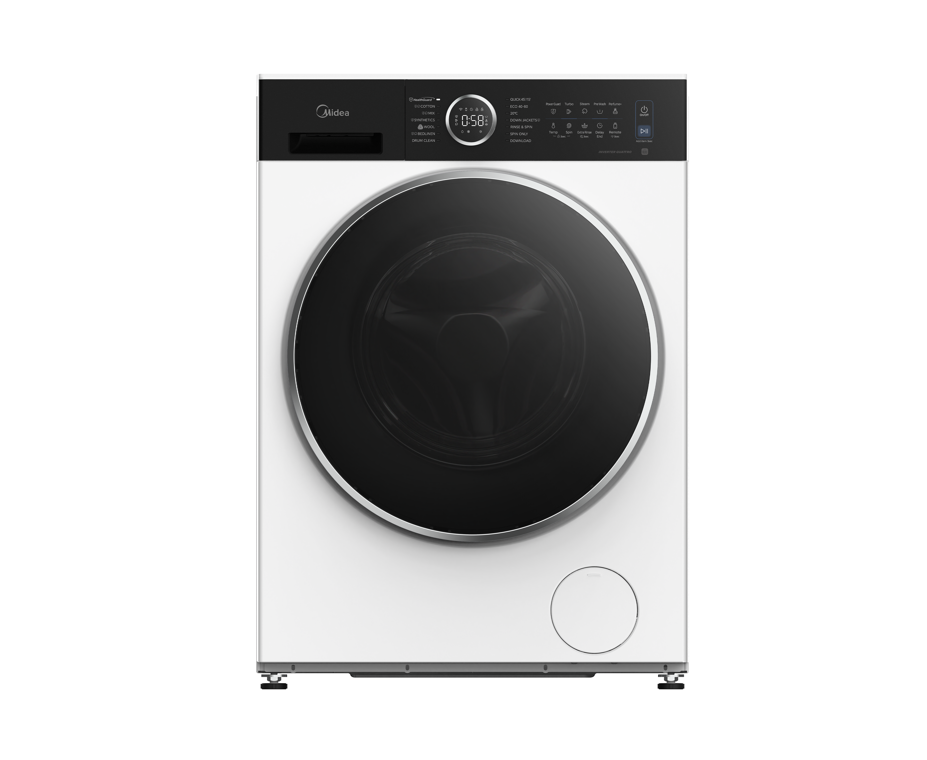 Midea Washing Machine - MF205W80BA30/W-BK - Energy efficiency class A - Front loading - Washing capacity 8 kg - 1400 RPM - Depth 49 cm - Width 60 cm - Display - LED - White