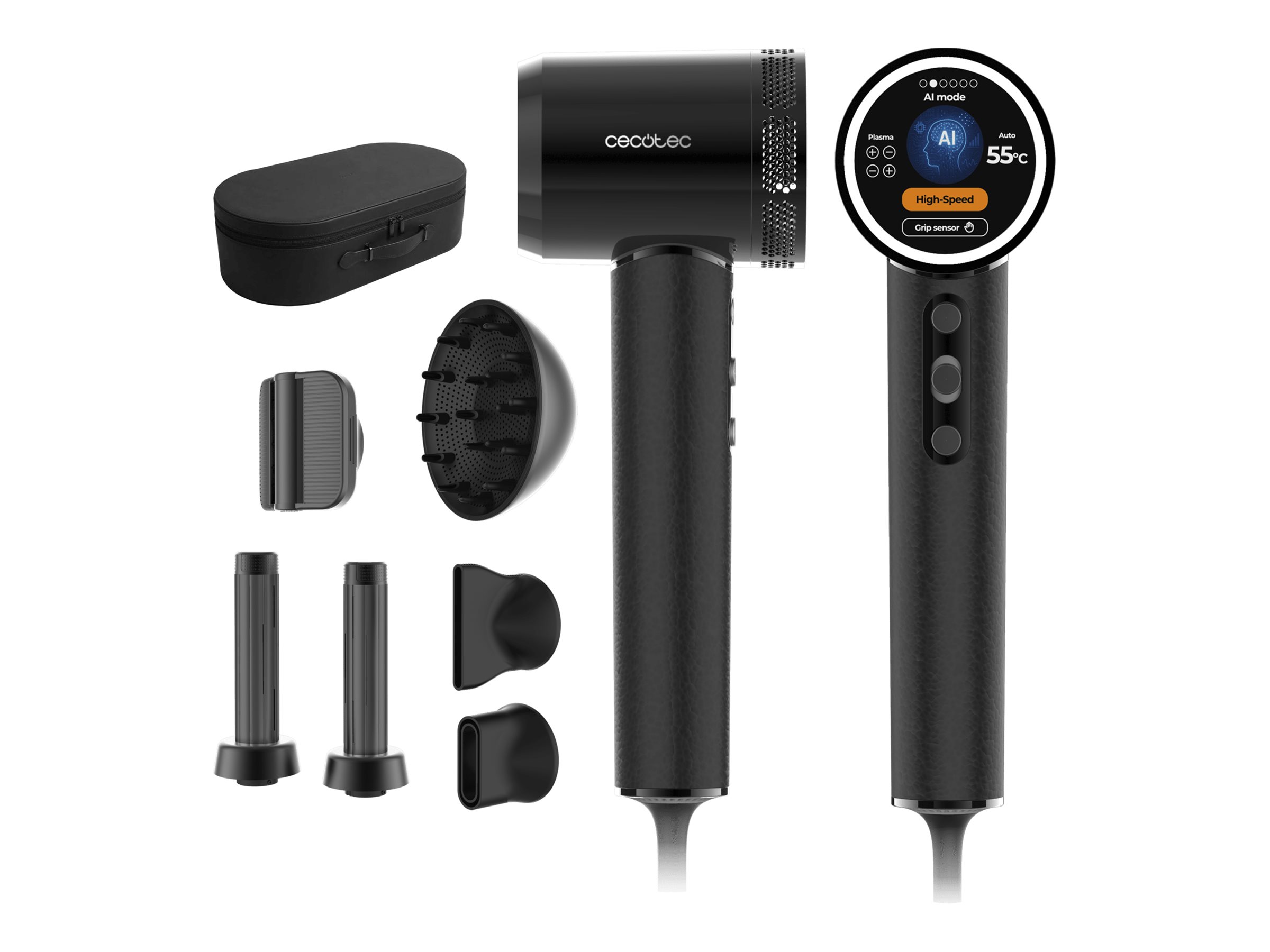 Cecotec Hair Dryer - DryGlam Waves i-Sensor Pro - 1600 W - Number of temperature settings 4 - Ionic function - Black - Diffuser nozzle