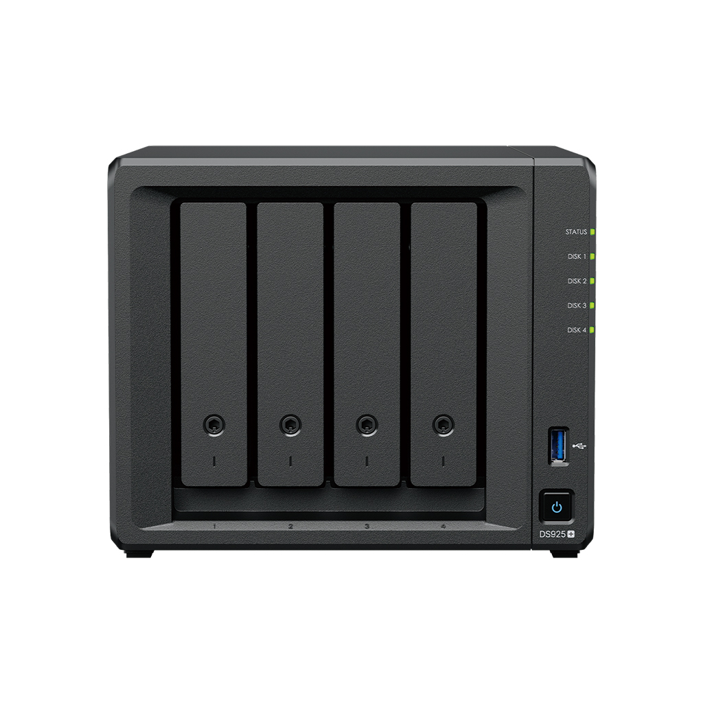 Synology NAS - DS925+ - AMD Ryzen - V1500B - Processor frequency 2.2 GHz - 4 GB - DDR4 ECC SODIMM - Black