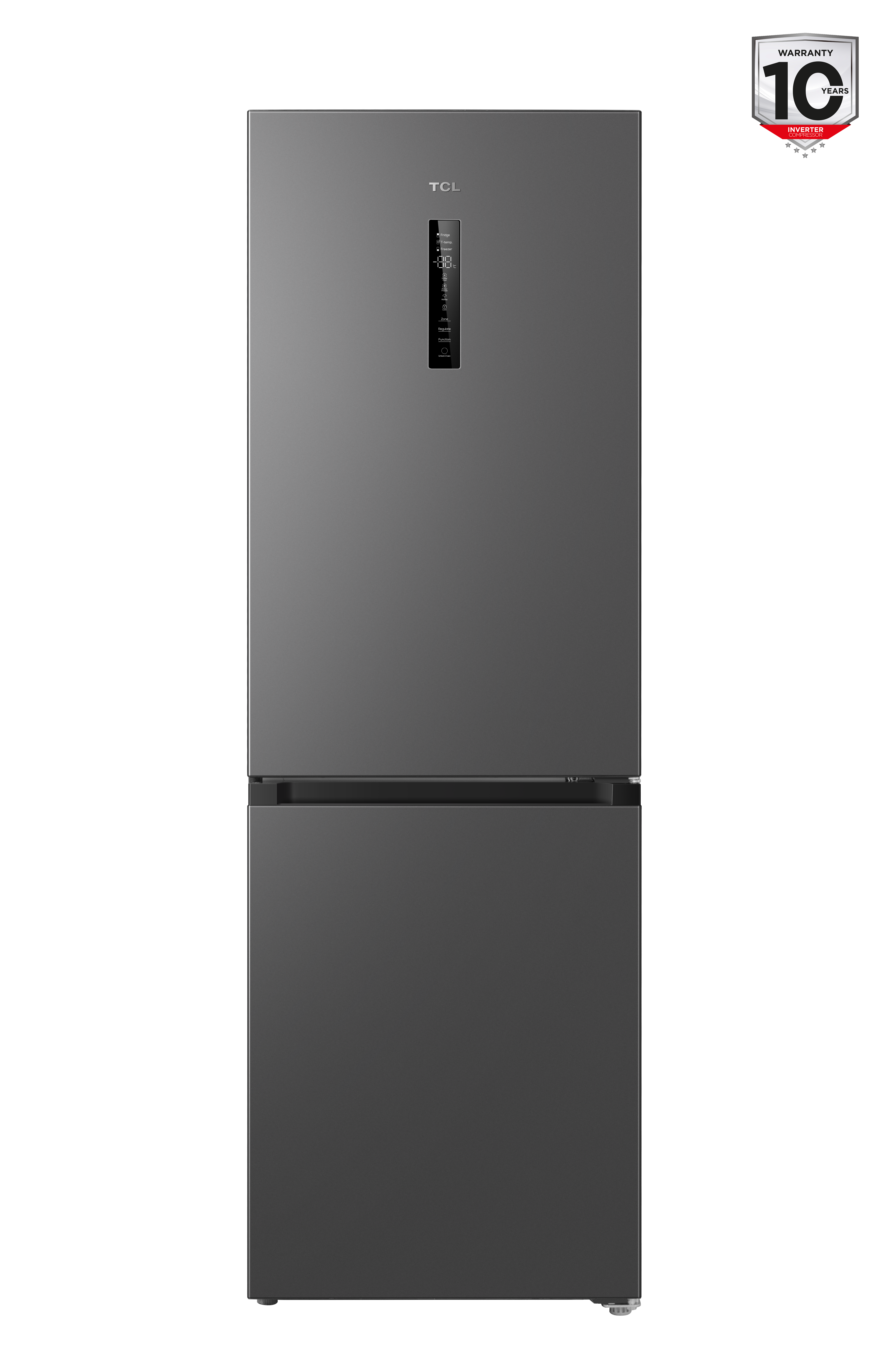 TCL Refrigerator - RP340BSD1 - Energy efficiency class D - Free standing - Combi - Height 185 cm - No Frost system - Fridge net capacity 223 L - Freezer net capacity 117 L - Display - 35 dB - Grey