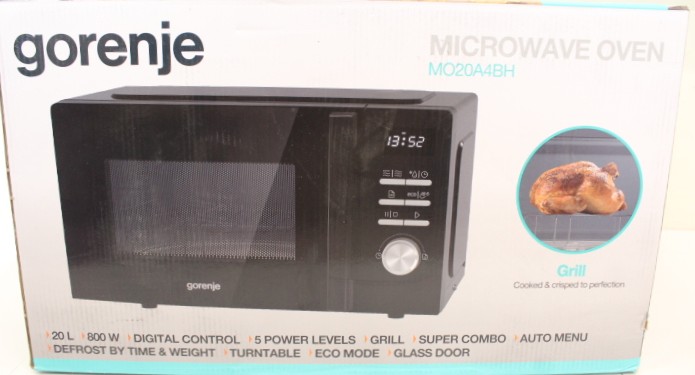 SALE OUT. - Gorenje Microwave Oven - MO20A4BH - Free standing - 800 W - 20 L - Grill - Black - DAMAGED PACKAGING AND ITEM RIGHT SIDE