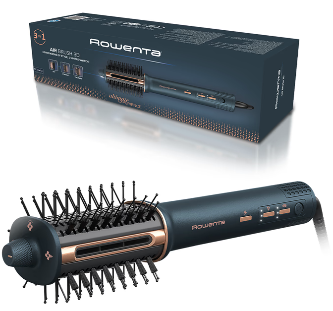 Rowenta Hair straightening brush/hair dryer - UB9720E0 - Ion conditioning - Number of heating levels 3 - 1100 W - Blue/Copper