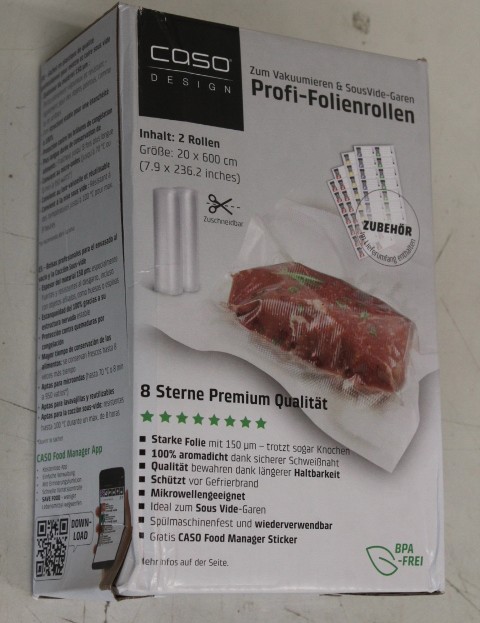 SALE OUT. Caso Roll for Vacuum sealer 20x600cm - Caso - Foil rolls - 01221 - 2 units - Dimensions (W x L) 20 x 600 cm - Transparent - DAMAGED PACKAGING