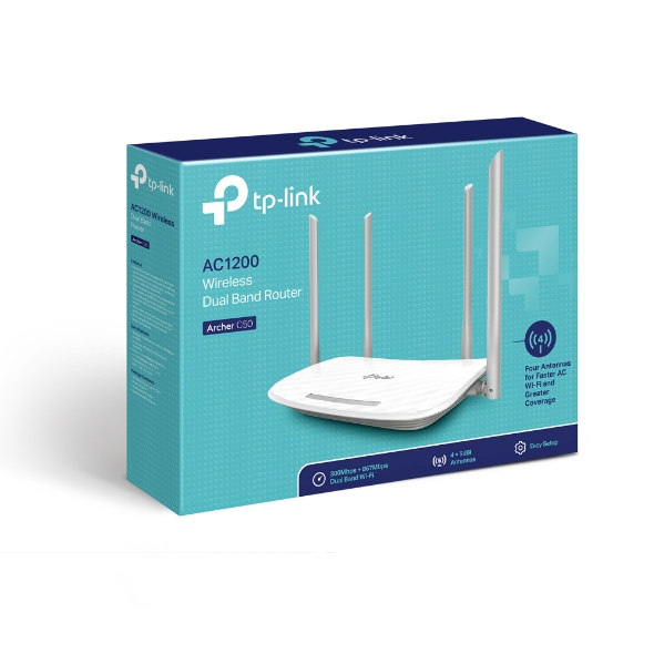 TP-LINK - Router - Archer C50 - 802.11ac - 300+867 Mbit/s - 10/100 Mbit/s - Ethernet LAN (RJ-45) ports 4 - Mesh Support No - MU-MiMO No - No mobile broadband - Antenna type 2xExternal