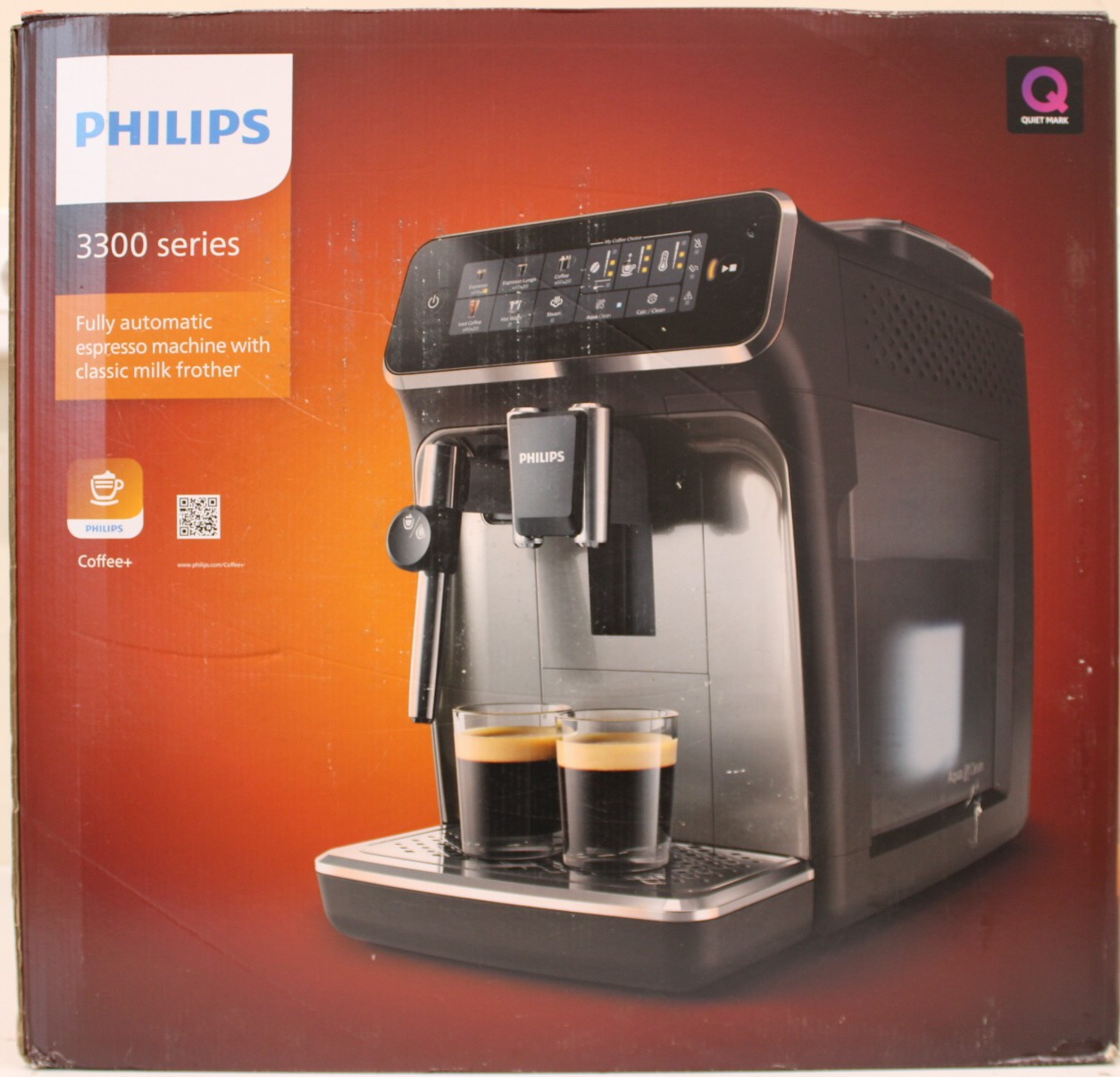 SALE OUT. - Philips Coffee Maker - EP3329/70 Series 3300 - Pump pressure 15 bar - Built-in milk frother - Fully Automatic - 1500 W - Black - DAMAGED PACKAGING