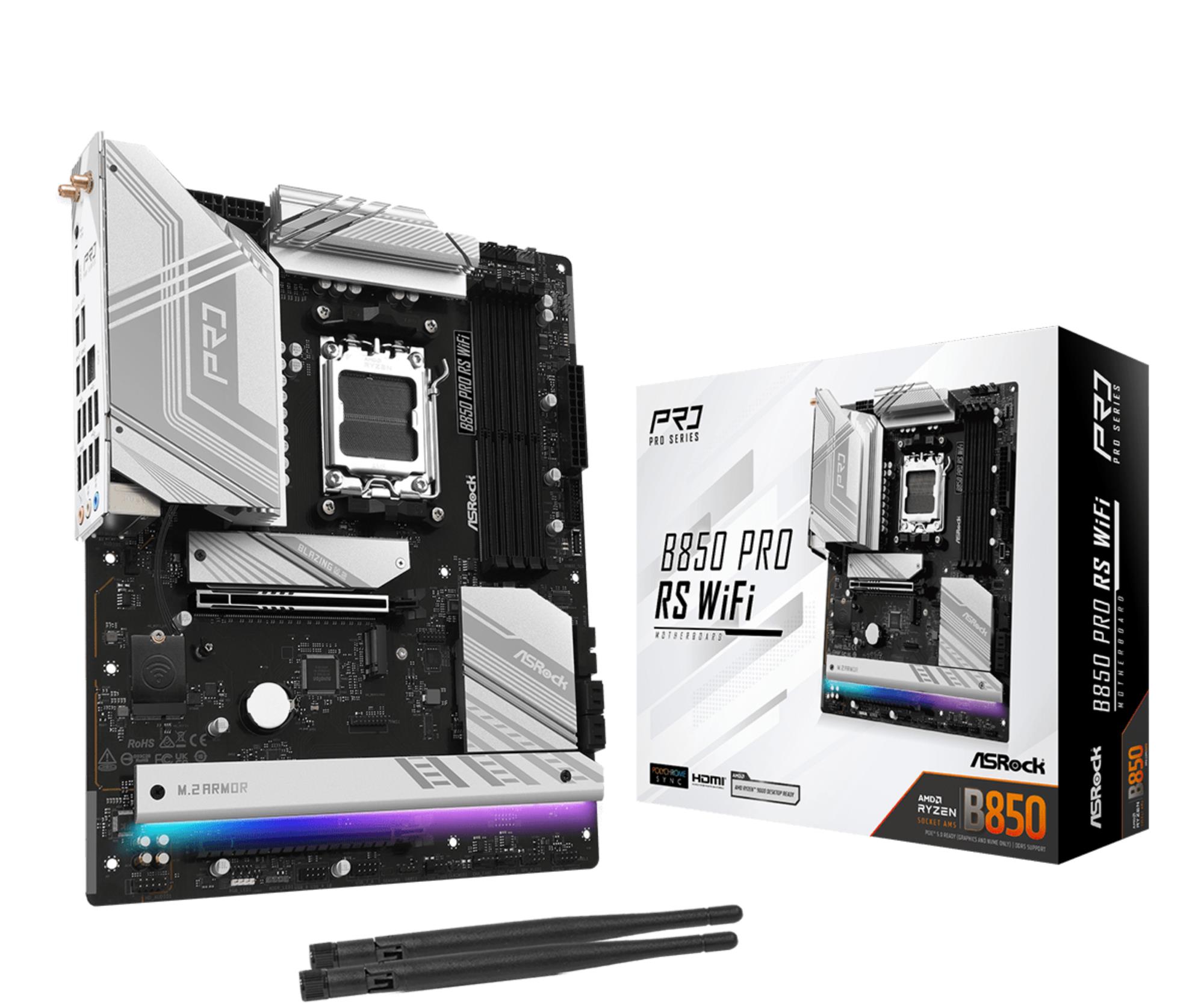 Mainboard|ASROCK|AMD B850|SAM5|ATX|Memory DDR5|Memory slots 4|1xPCI-Express 4.0 16x|1xPCI-Express 5.0 16x|1xM.2|1xHDMI|1xAudio-In|1xAudio-Out|1xMicrophone|6xUSB 2.0|4xUSB 3.2|2xUSB-C|1xRJ45|B850PRORSWIFI