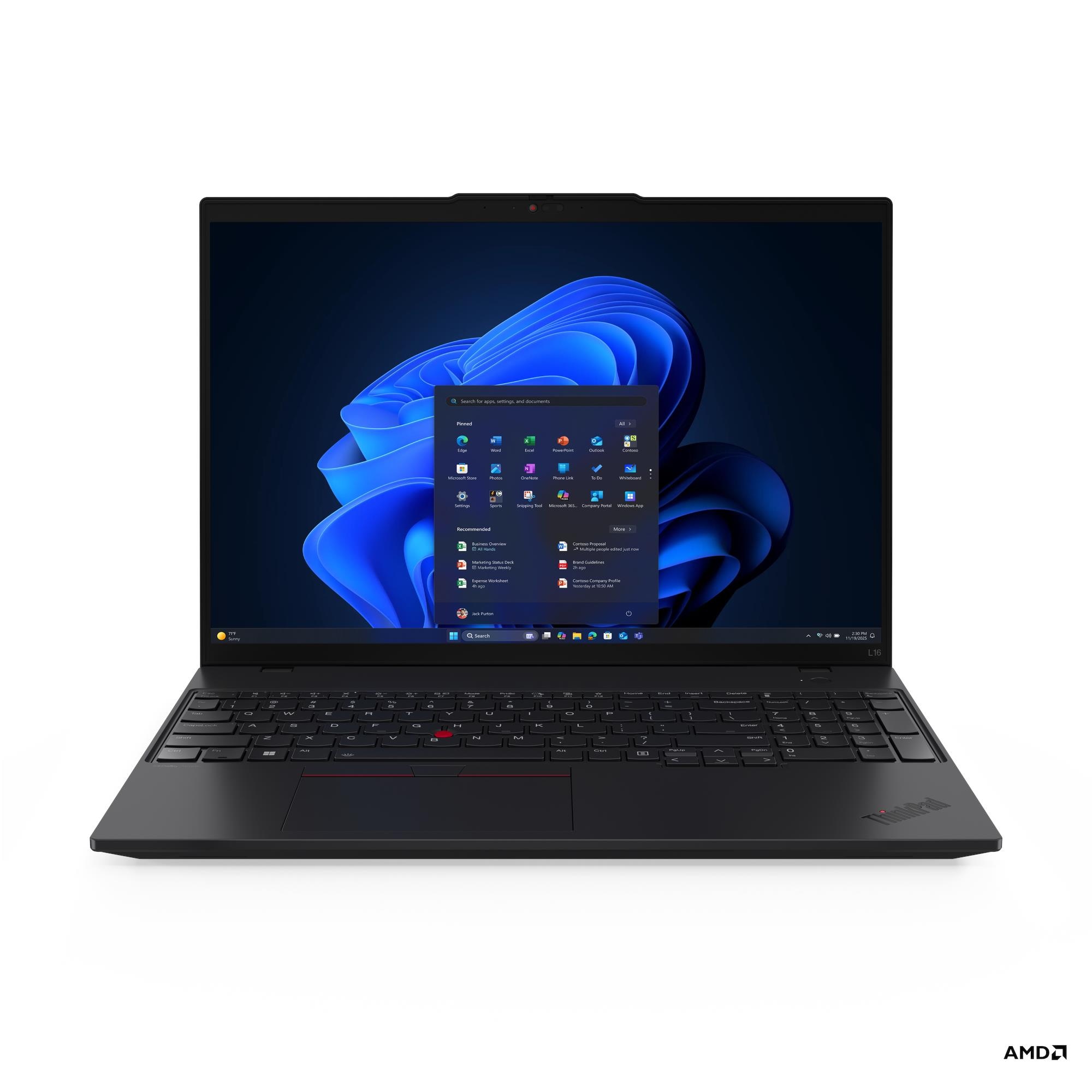 Lenovo ThinkPad L16 G2 AMD - Black - 16 " - IPS - WUXGA - 1920 x 1200 pixels - Anti-glare - AMD Ryzen 7 PRO - 250 - 16 GB - SODIMM DDR5 - Solid-state drive capacity 512 GB - AMD Radeon 780M Graphics - Windows 11 Pro - 802.11be - Bluetooth version 5.4 - LT