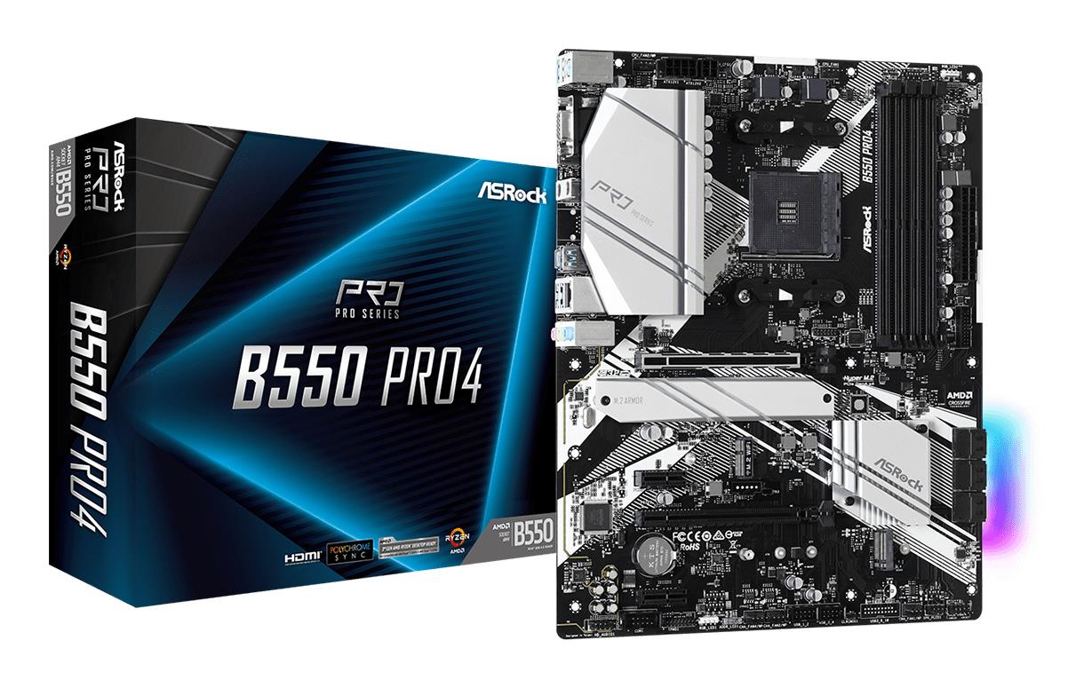 Mainboard|ASROCK|AMD B550|SAM4|ATX|2xPCI-Express 3.0 1x|1xPCI-Express 3.0 16x|2xM.2|1xPCI-Express 4.0 16x|Memory DDR4|Memory slots 4|1x15pin D-sub|1xHDMI|1xUSB type C|5xUSB 3.2|1xPS/2|1xRJ45|3xAudio port|B550PRO4