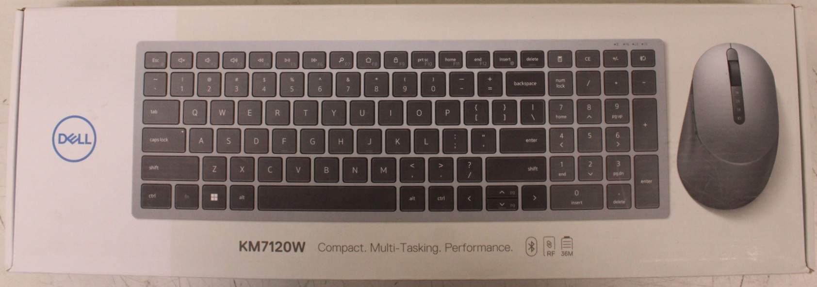SALE OUT. Dell Keyboard and Mouse KM7120W Wireless US/LT - SALE OUT. Dell Pro Plus KM7120W - Keyboard and Mouse Set - Wireless - Mouse included - Bluetooth - Wireless connection - Lithuanian - Titan Gray - DEMO, UNPACKED BATTERIES
