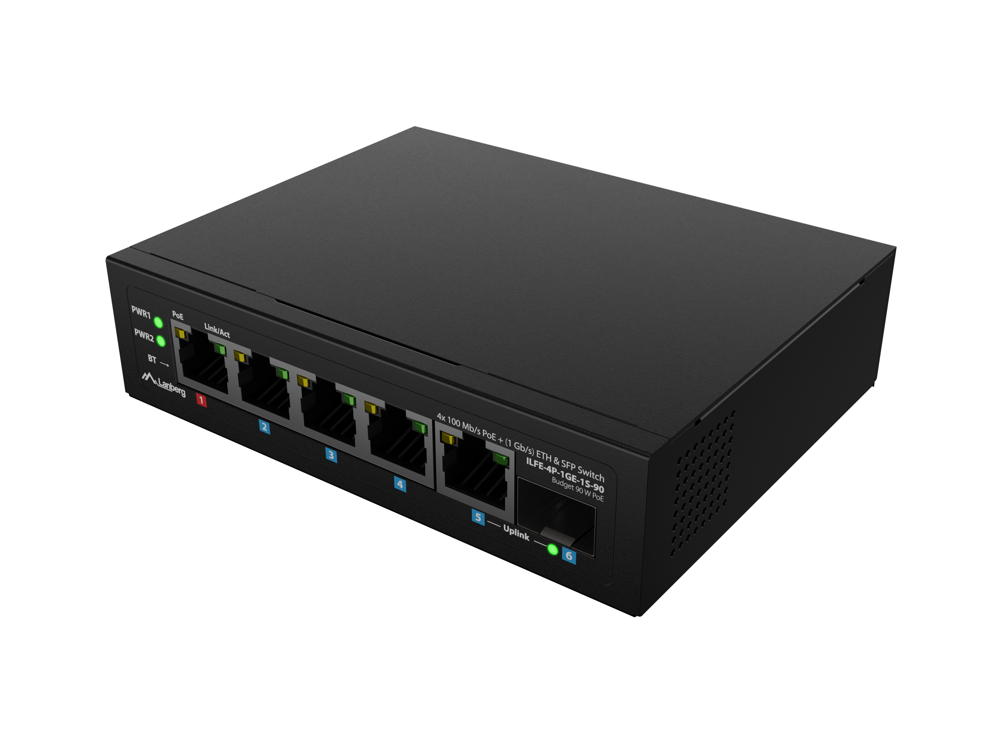 Lanberg - Switch PoE 1xBT 3xAT SFP/ETH Din Unmanagment Fast Ethernet - ILFE-4P-1GE-1S-90
