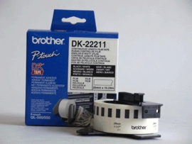 Brother - DK-22211 Continuous Length Paper Label - Black, White - DK - 29mm - 15.24 m
