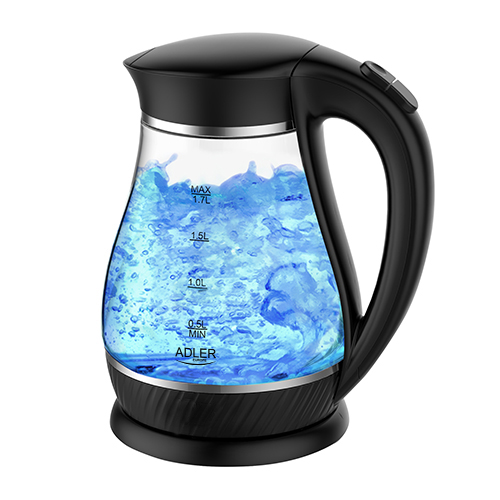 Adler - Kettle - AD 1274 - Standard - 2200 W - 1.7 L - Plastic/Glass - 360° rotational base - Black/Transparent