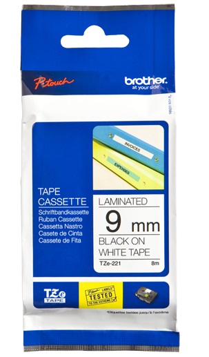 Brother - TZe-221 Laminated Tape - Black on White - TZe - 8 m - 9 cm