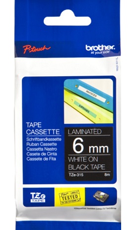Brother - TZe-315 Laminated tape - White on Black - TZe - 8 m - 0.6 cm