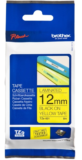 Brother - TZe-631 Laminated Tape - Black on Yellow - TZe - 8 m - 1.2 cm