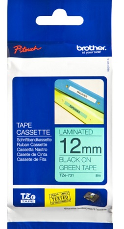 Brother - TZe-731 Laminated Tape - Black on Green - TZe - 8 m - 1.2 cm