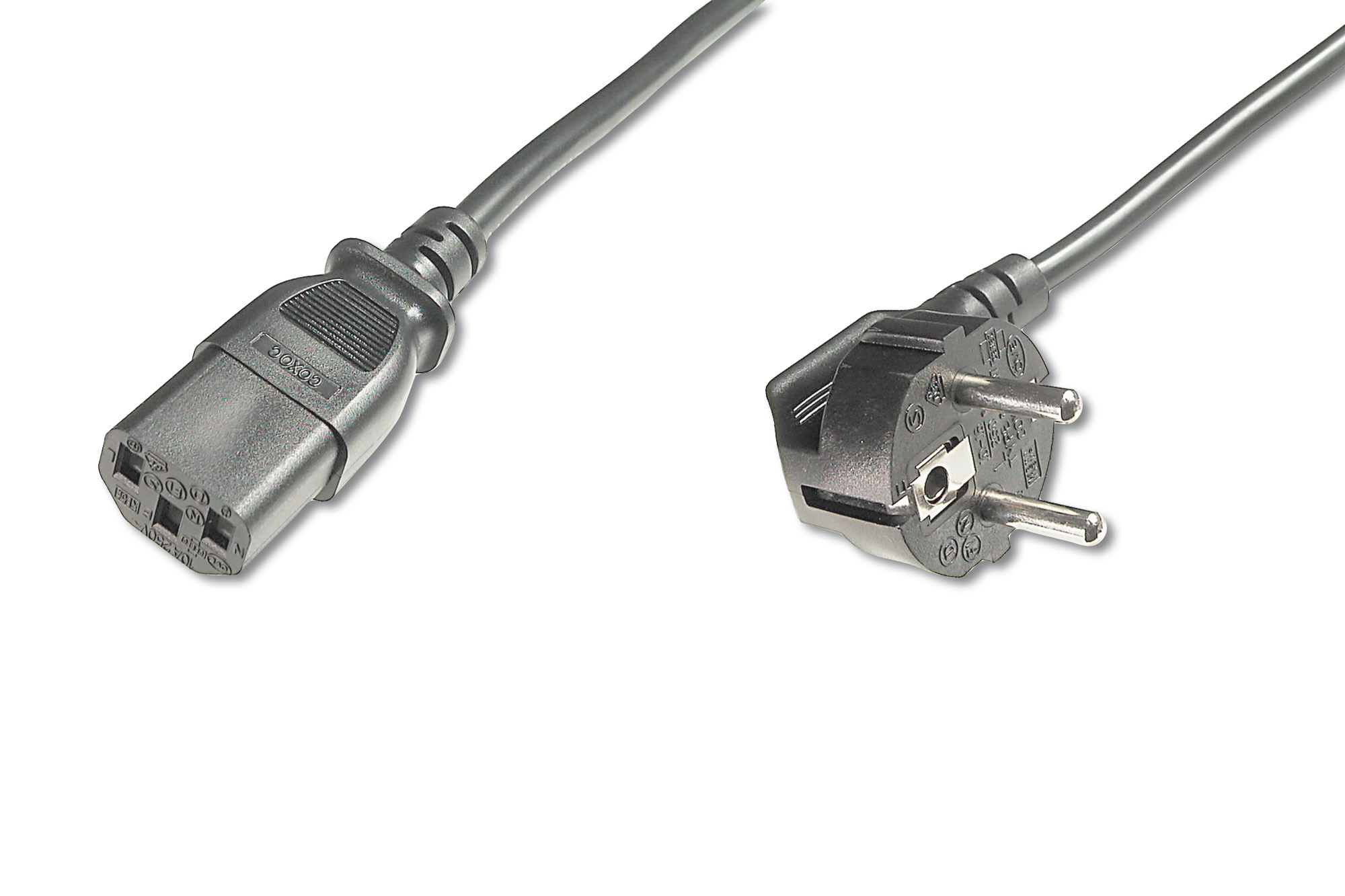 Digitus - Power Cord Cable - Power Cord, Schuko (CEE 7/7) 90ø angled - C13 M/F, H05VV-F3G 0.75qmm - Black
