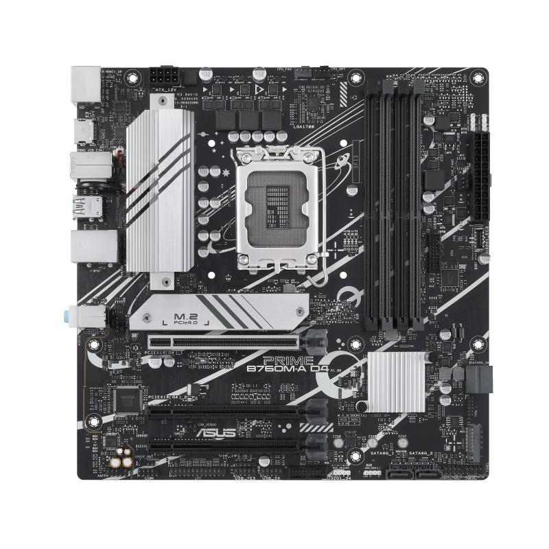 Mainboard|ASUS|Intel B760 Express|LGA1700|Micro-ATX|Memory DDR4|Memory slots 4|1xPCI-Express 4.0 16x|2xM.2|1xHDMI|1xDisplayPort|4xUSB 2.0|2xUSB 3.2|1xPS/2|1xRJ45|3xAudio port|PRIMEB760M-AD4-CSM