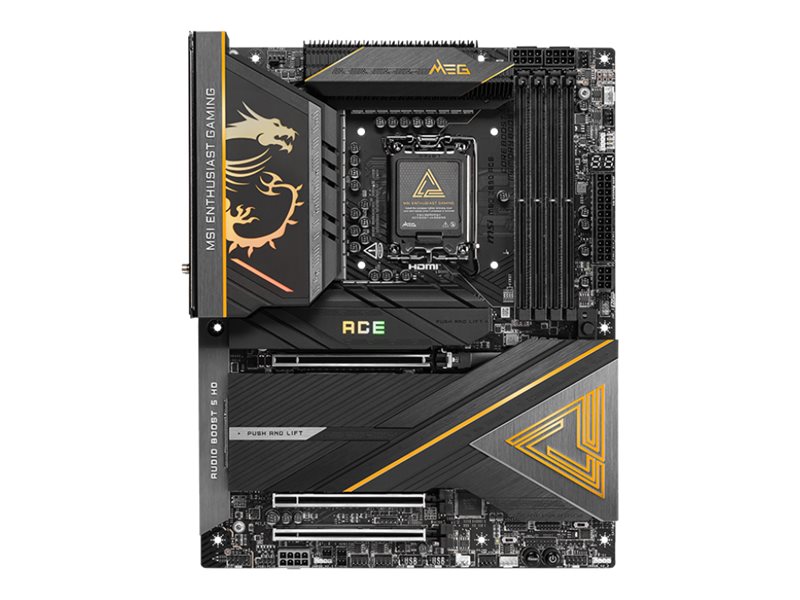 MSI MEG Z890 ACE - Processor family Intel - Processor socket LGA1851 - Supported hard disk drive interfaces SATA, M.2 - Number of SATA connectors 4