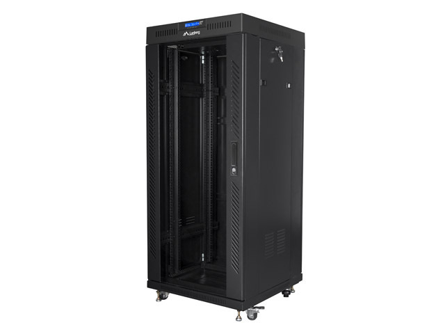 Lanberg - Rack cabinet 19" free-standing 27U/600x600 (flat pack) with glass door lCD V2 - FF01-6627-12BL - Black
