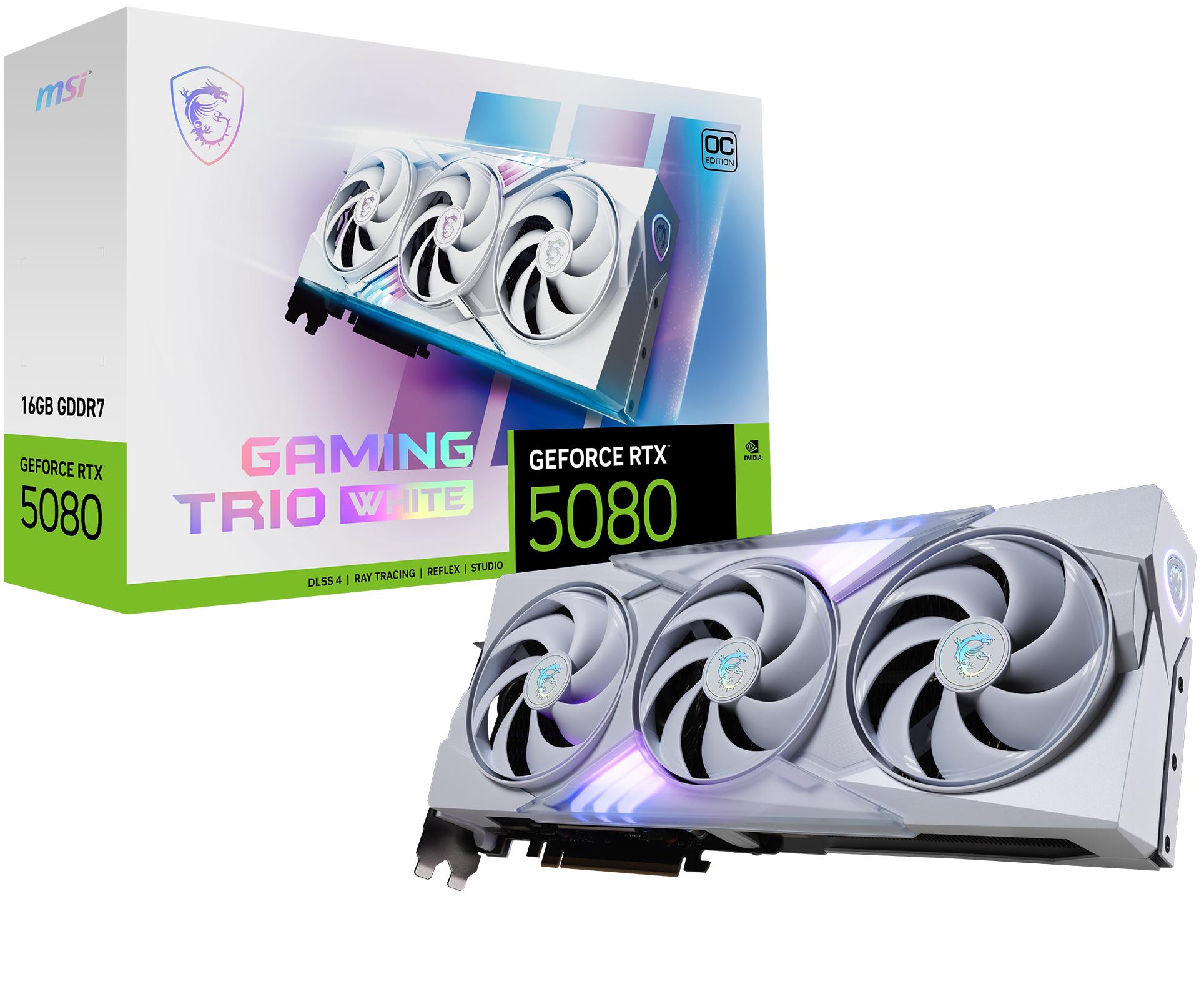 Graphics Card|MSI|NVIDIA GeForce RTX 5080|16 GB|GDDR7|256 bit|PCIE 5.0 16x|Dual Slot Fansink|1xHDMI|3xDisplayPort|508016GGAMTRIOOCWHI