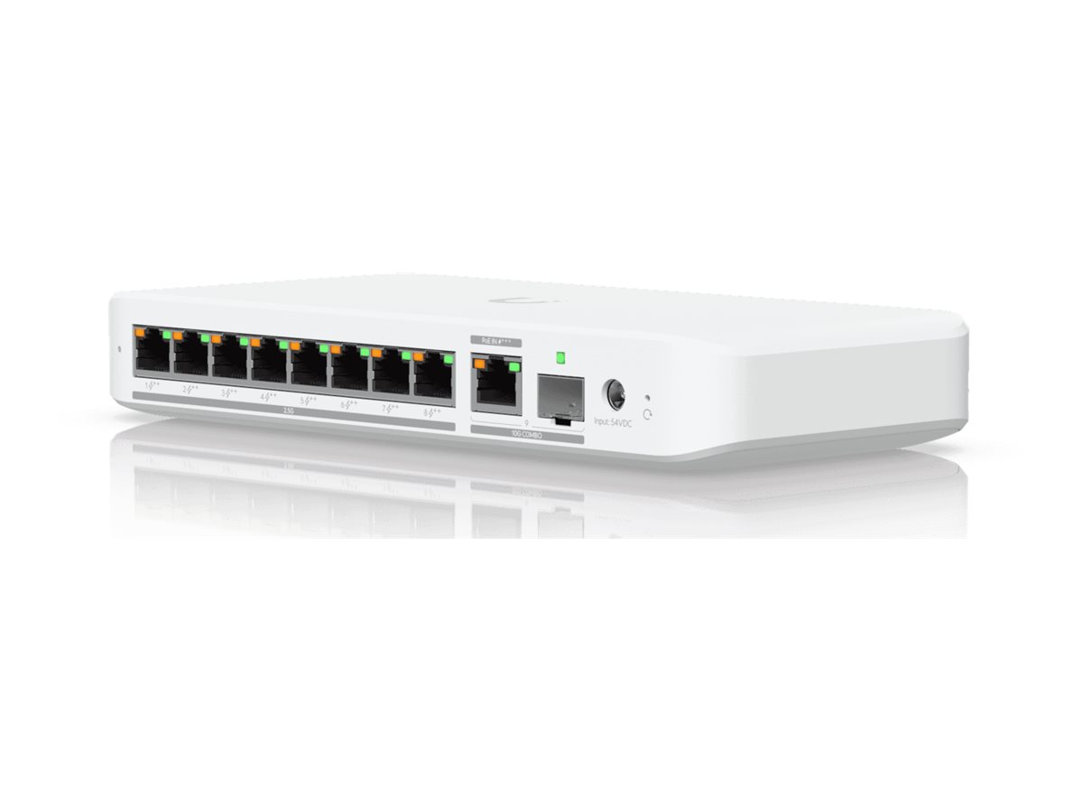 Ubiquiti - Flexible, 8-port 2.5 GbE PoE++ switch with a 10 GbE RJ45/SFP+ combination uplink port - USW-Flex-2.5G-8-PoE - Managed - Wall-mountable/Desktop