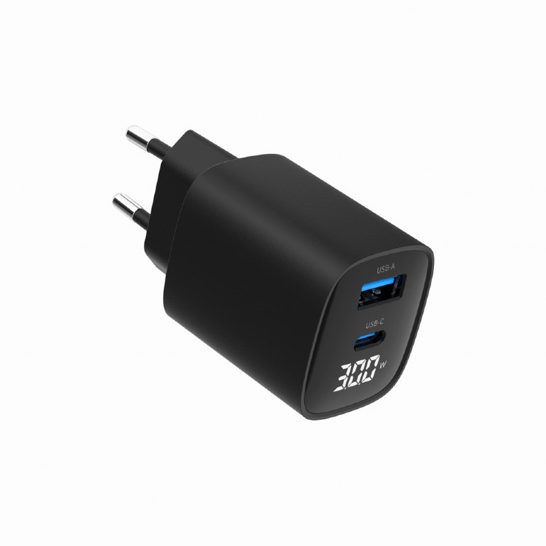 Gembird 2-port 30W USB fast charger, LCD - TA-UC-PDQC30LCD-BK-01