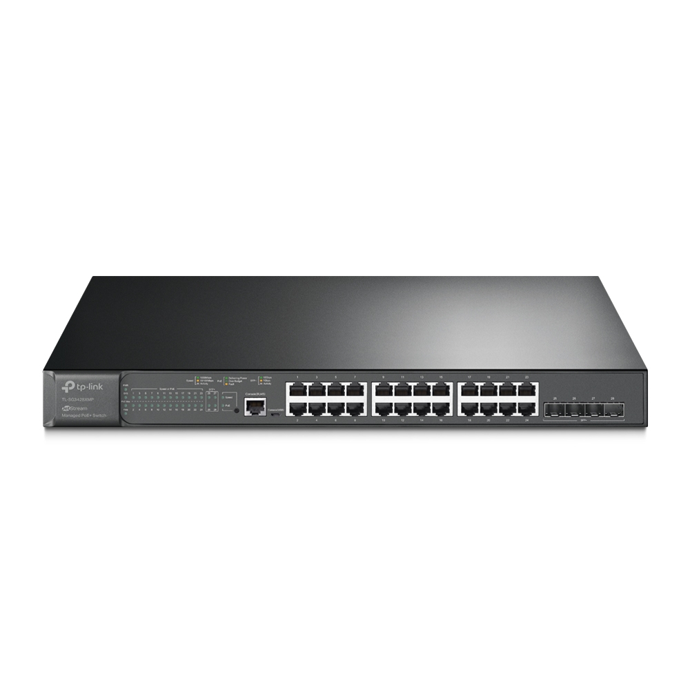 TP-LINK - 24-Port Gigabit and 4-Port 10GE SFP+ L2+ Managed Switch with 24-Port PoE+ - TL-SG3428XMP JetStream - Managed L2+ - Rackmountable