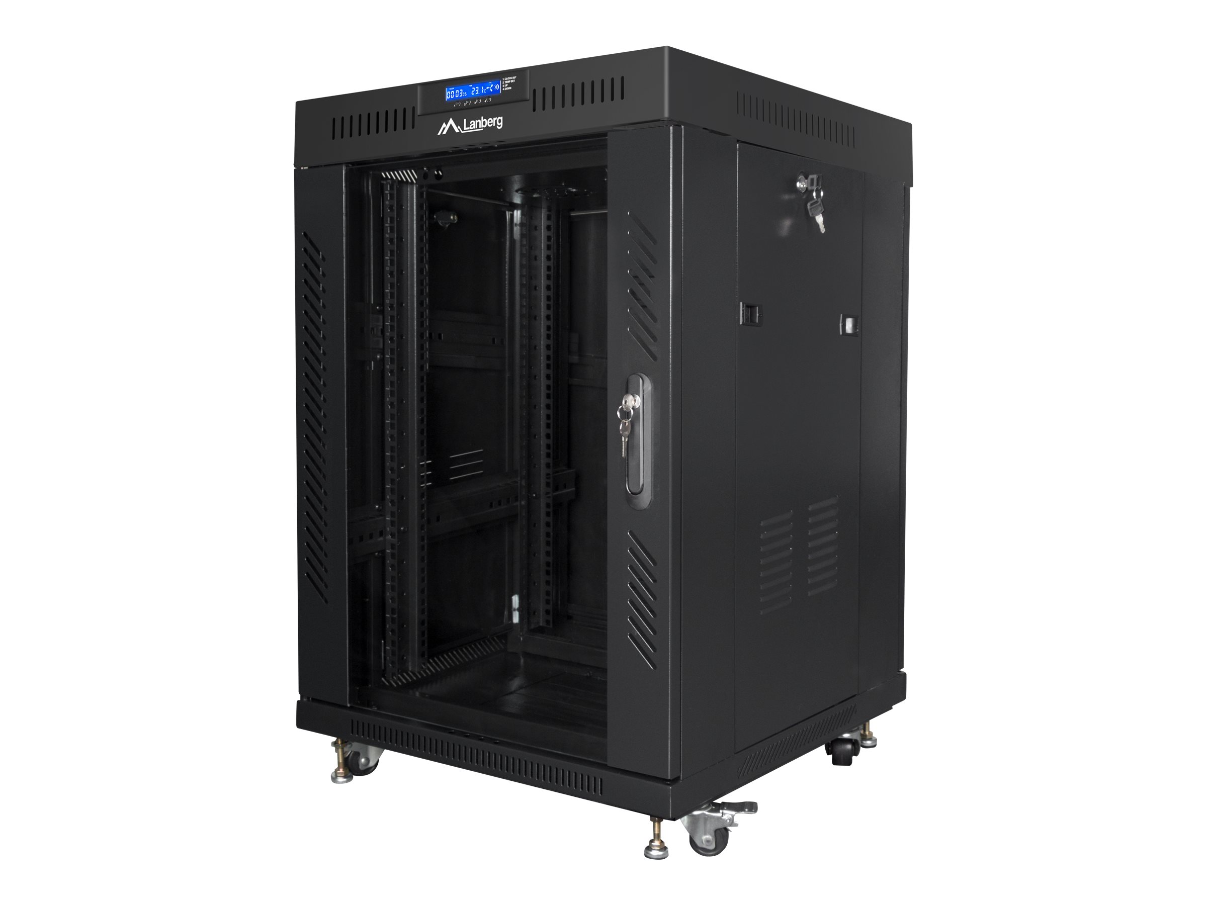 Lanberg - Rack cabinet 19" free-standing 15U/600x600 (flat pack) with glass door, LCD - FF01-6615-12BL - Black