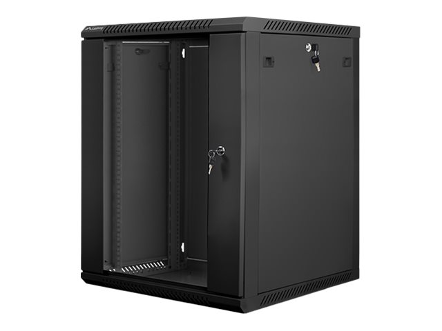 Lanberg - Rack cabinet 19" wall-mount 15U/600x600 (flat pack) with glass door - WF01-6615-10B - Black