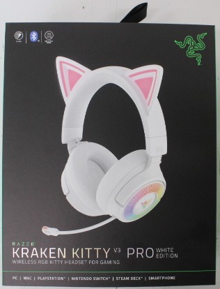 SALE OUT. Razer Kraken Kitty V3 Pro Headset, White - Razer Headset - Kraken Kitty V3 Pro - Bluetooth - Over-Ear - DAMAGED PACKAGING, DEMO