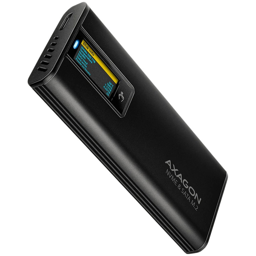 AXAGON EEM2-SD2B USB-C 10Gbps - M.2 NVMe & SATA SSD DISPLAY box