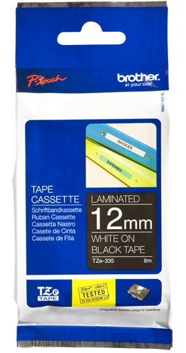 Brother - TZe-335 Laminated Tape - White on Black - TZe - 8 m - 1.2 cm