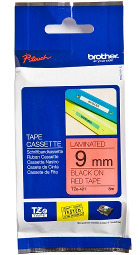 Brother - TZe-421 Laminated Tape - Black on Red - TZe - 8 m - 9 cm