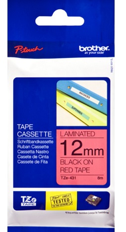 Brother - TZE-431 Laminated Tape - Black on Red - TZe - 8 m - 1.2 cm