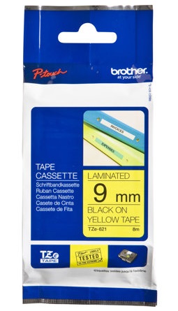 Brother - TZe-621 Laminated Tape - Black on Yellow - TZe - 8 m - 9 cm