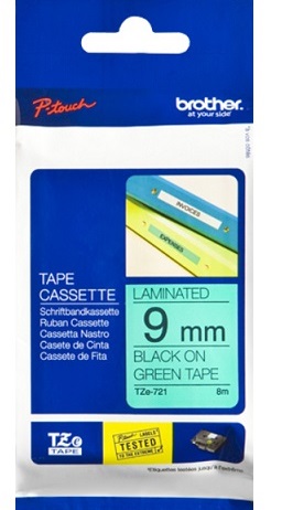 Brother TZ-E721, 9mm black on green tape - Brother