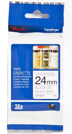 Brother - TZe-N251 Labelling Tape Cassette - Black on White - TZe - 8 m