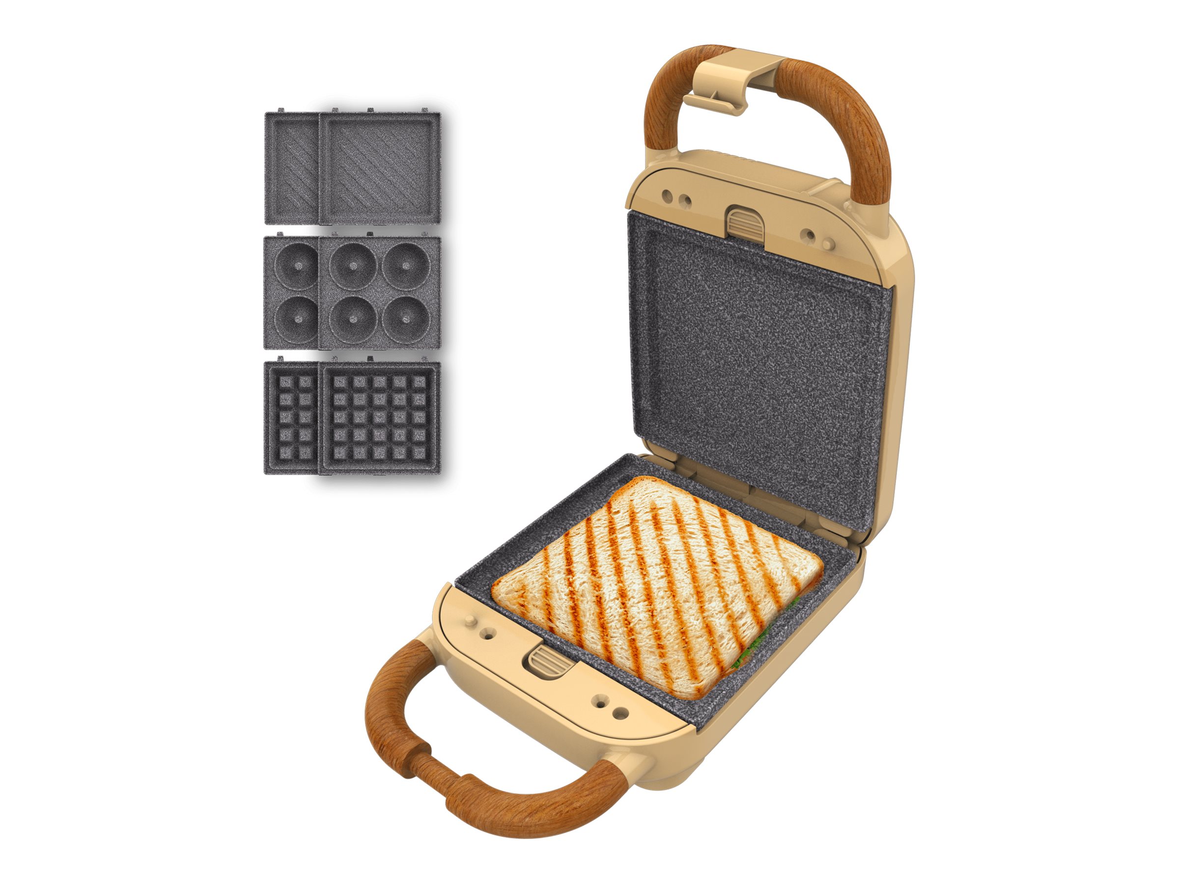Cecotec Sandwich Maker - Rock'nToast Retro One Yellow Retro-style - 700 W - Number of plates 3 - Yellow