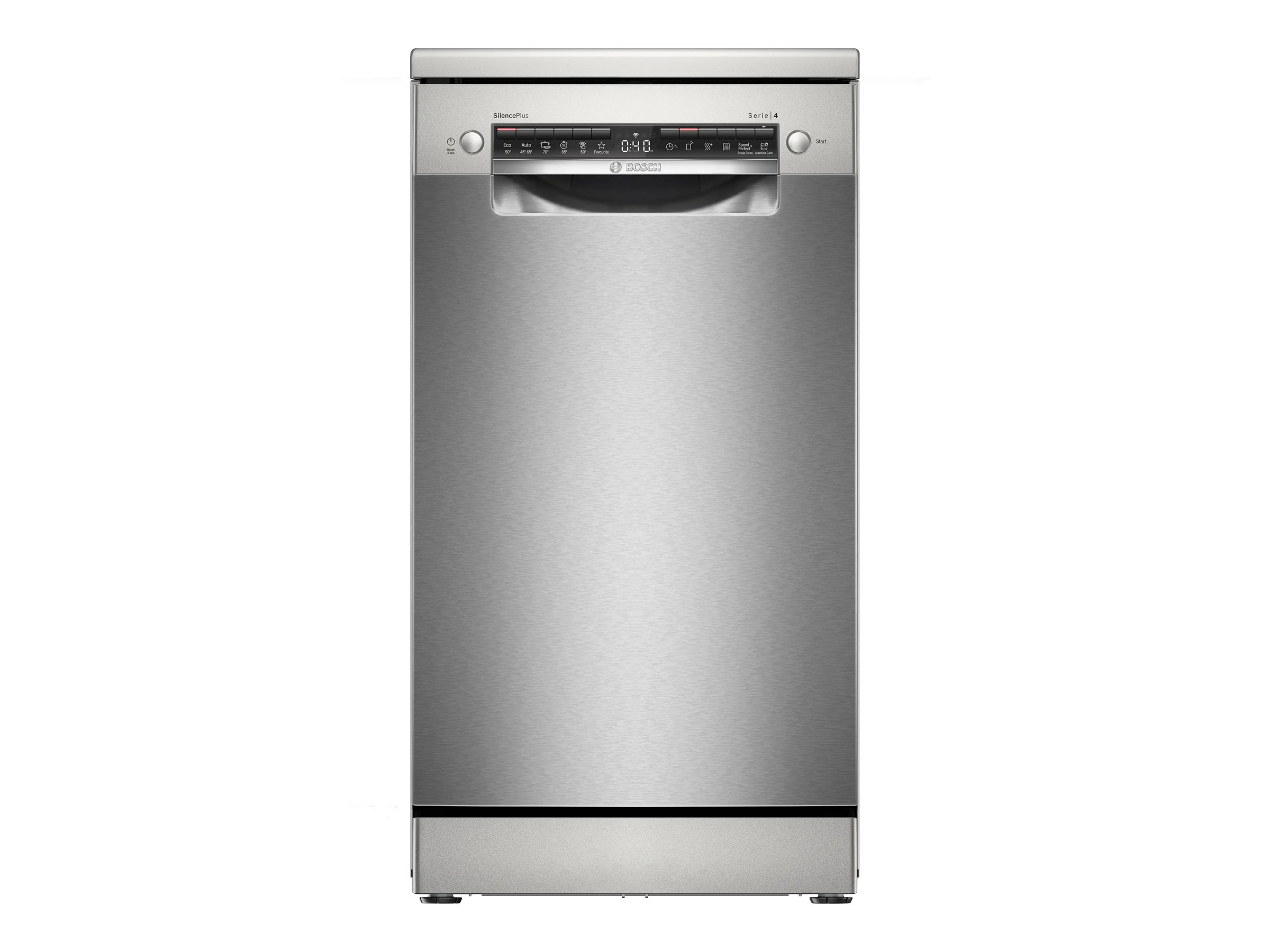 Bosch Dishwasher - SPS4HMI13E - Free standing - Width 45 cm - Number of place settings 10 - Number of programs 6 - Energy efficiency class D - Display - AquaStop function - Brushed steel
