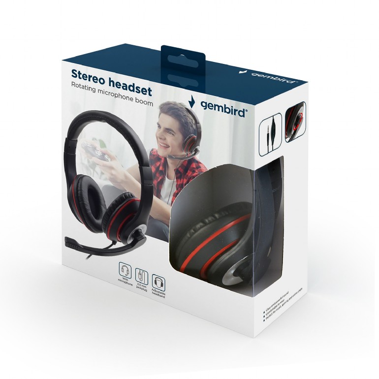 Gembird - Stereo headset - MHS-03-BKRD - On-Ear - Built-in microphone - 3.5 mm