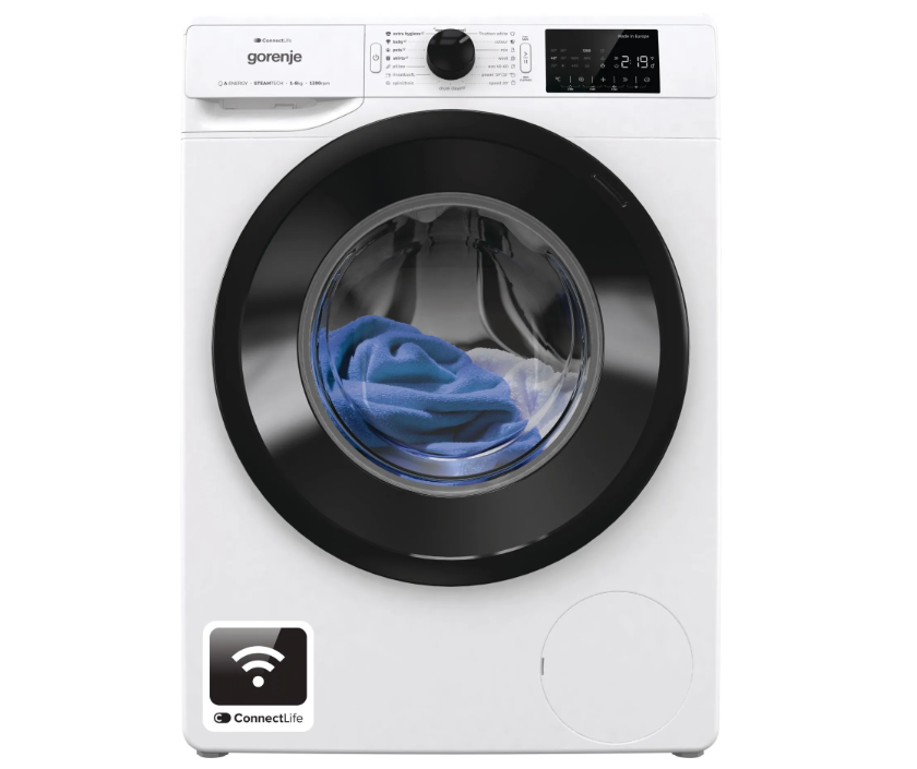 Gorenje - Washing machine - WPNEI82A1SWIFI - Energy efficiency class A - Front loading - Washing capacity 8 kg - 1200 RPM - Depth 55 cm - Width 60 cm - Display - LED - Steam function - White