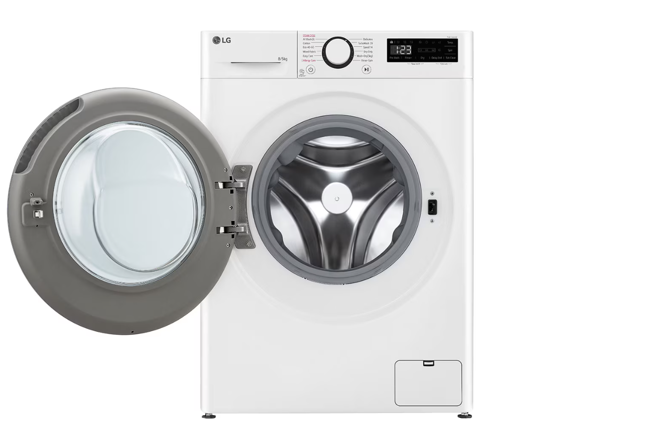 LG - Washing machine with dryer - F2DR508S1W - Energy efficiency class A-10%/E - Front loading - Washing capacity 8 kg - 1200 RPM - Depth 48 cm - Width 60 cm - Display - LED - Drying system - Drying capacity 5 kg - Steam function - White