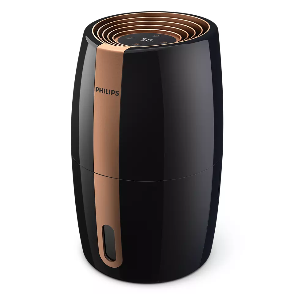 Philips - HU2718/10 - Humidifier - 17 W - Water tank capacity 2 L - Suitable for rooms up to 32 m² - NanoCloud technology - Humidification capacity 200 ml/hr - Black/Copper