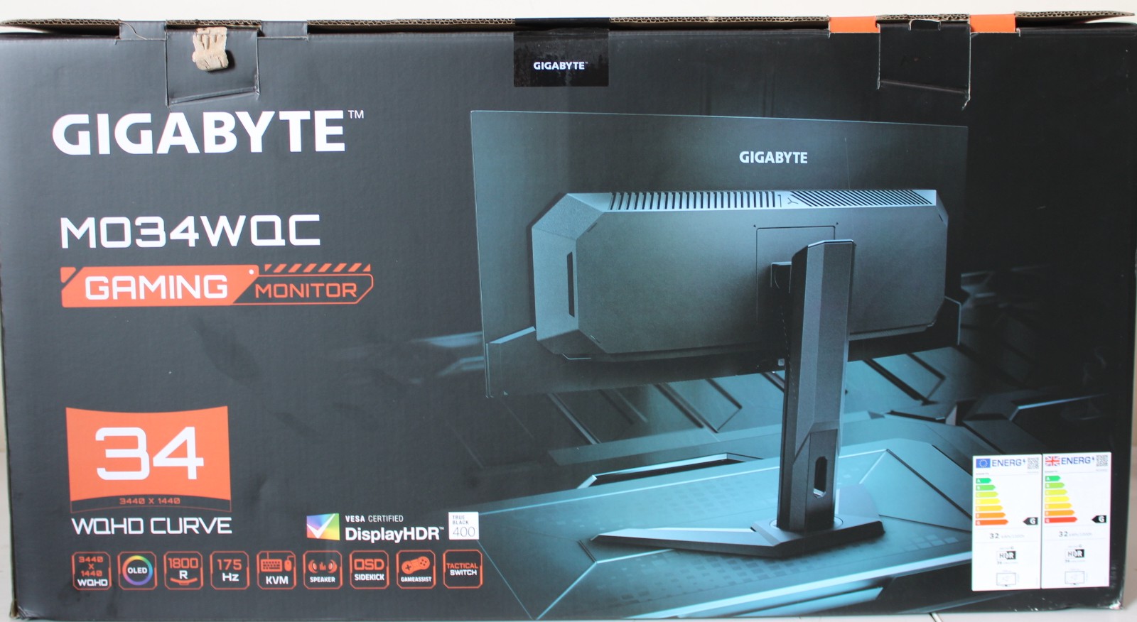 SALE OUT. GIGABYTE MONITOR 34" MO34WQC EK - SALE OUT. MO34WQC EK1 - 34 " - OLED - WQHD - 175 Hz - 0.03 ms - 3440 x 1440 pixels - 250 cd/m² - HDMI ports quantity 2 - Warranty 36 month(s) - DAMAGED PACKAGING, DEMO