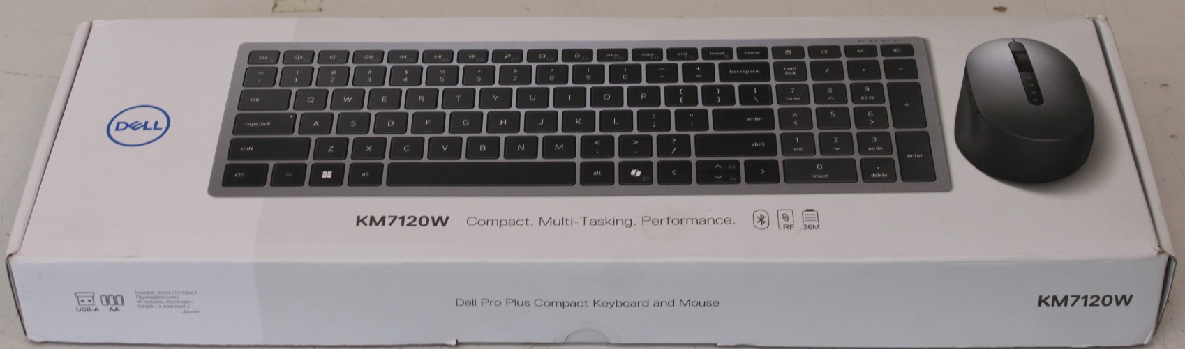 SALE OUT.  - Dell - Keyboard and Mouse - KM7120W - Wireless - 2.4 GHz, Bluetooth 5.0 - Batteries included - Bluetooth - Wireless connection - US - Titan Gray - REFURBISHED
